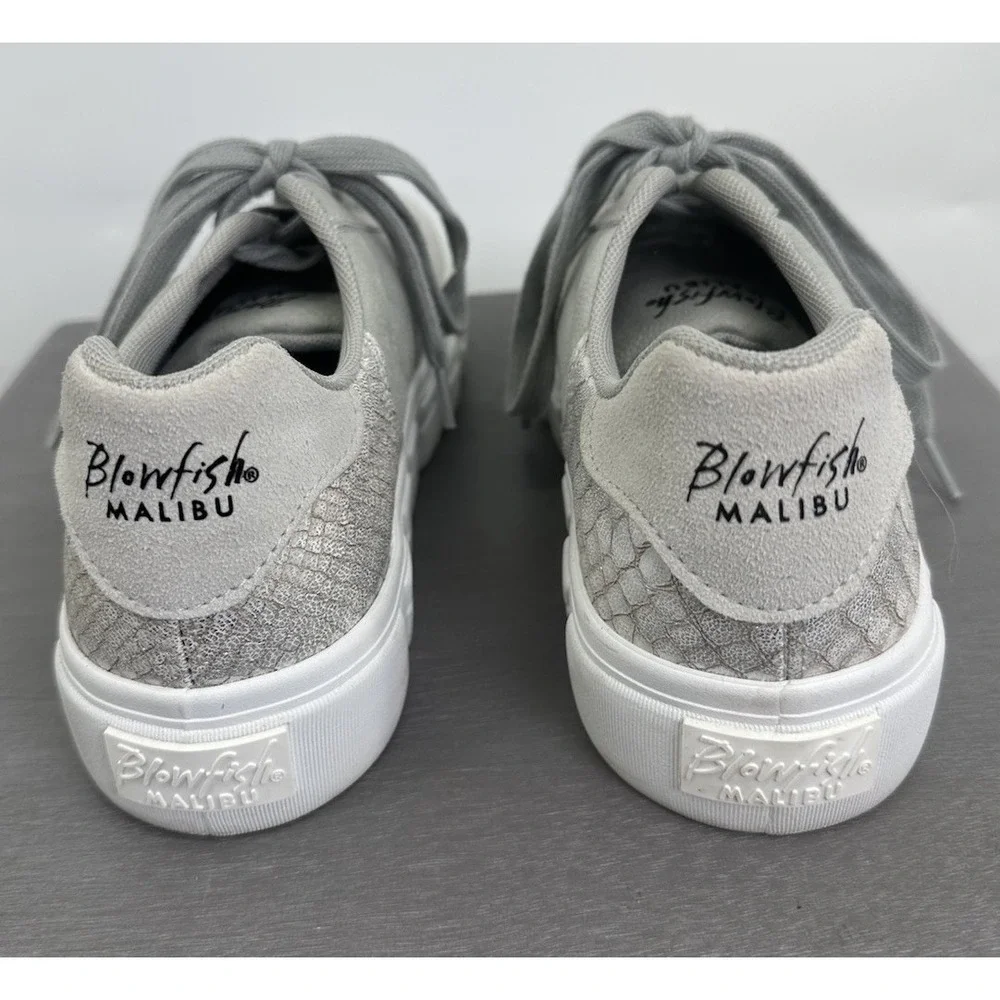 Blowfish Malibu Gray Suede Low Top Platform Sneakers Silver Croc Shoe Womens 8.5